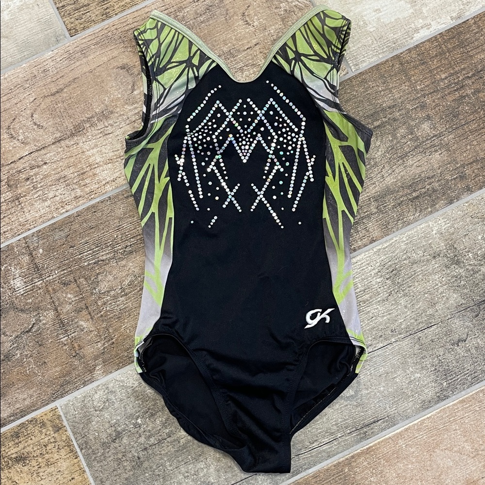 GK Green Black Gymnastics Leotard Practice Leo Size AS